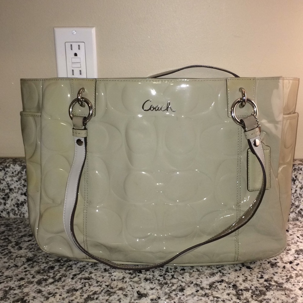 Grey Patent Leather Coach Tote